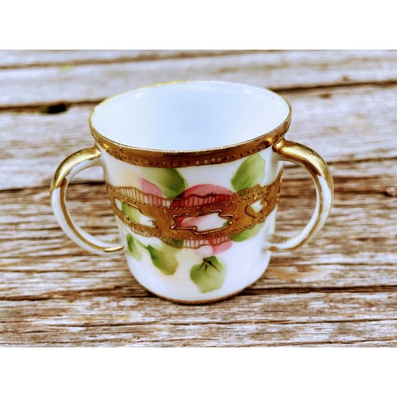 Antique Nippon Hand Painted Roses 3 Handle Loving Cup Small - Picture 7 of 12